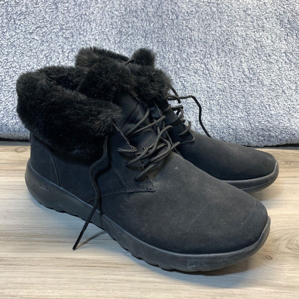 Skechers On-The-Go Women's Joy Lush Lace-Up Ankle Boots Black Suede‎ US 9.5 M